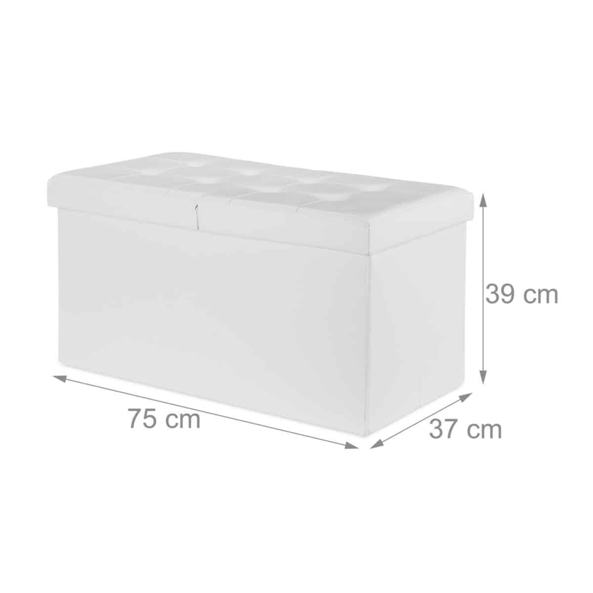 Taburet din piele ecologica, cu spatiu de depozitare, alb, 39 x 75 x 37 cm - imagine 3
