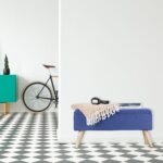 Banca tip taburet, picioare lemn, spatiu depozitare, albastru, 39,5 x 79,5 x 39,5 cm - imagine 2
