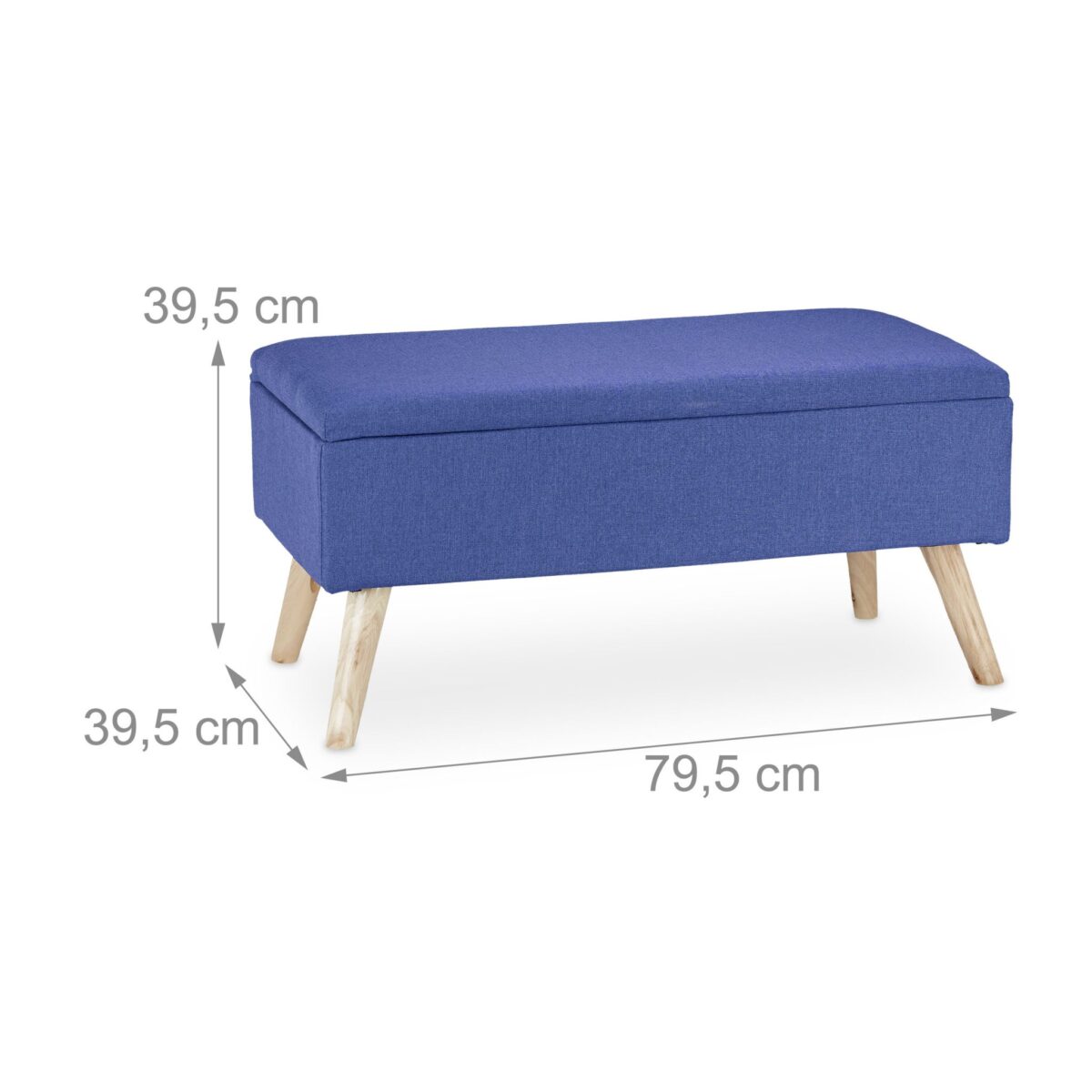 Banca tip taburet, picioare lemn, spatiu depozitare, albastru, 39,5 x 79,5 x 39,5 cm - imagine 3