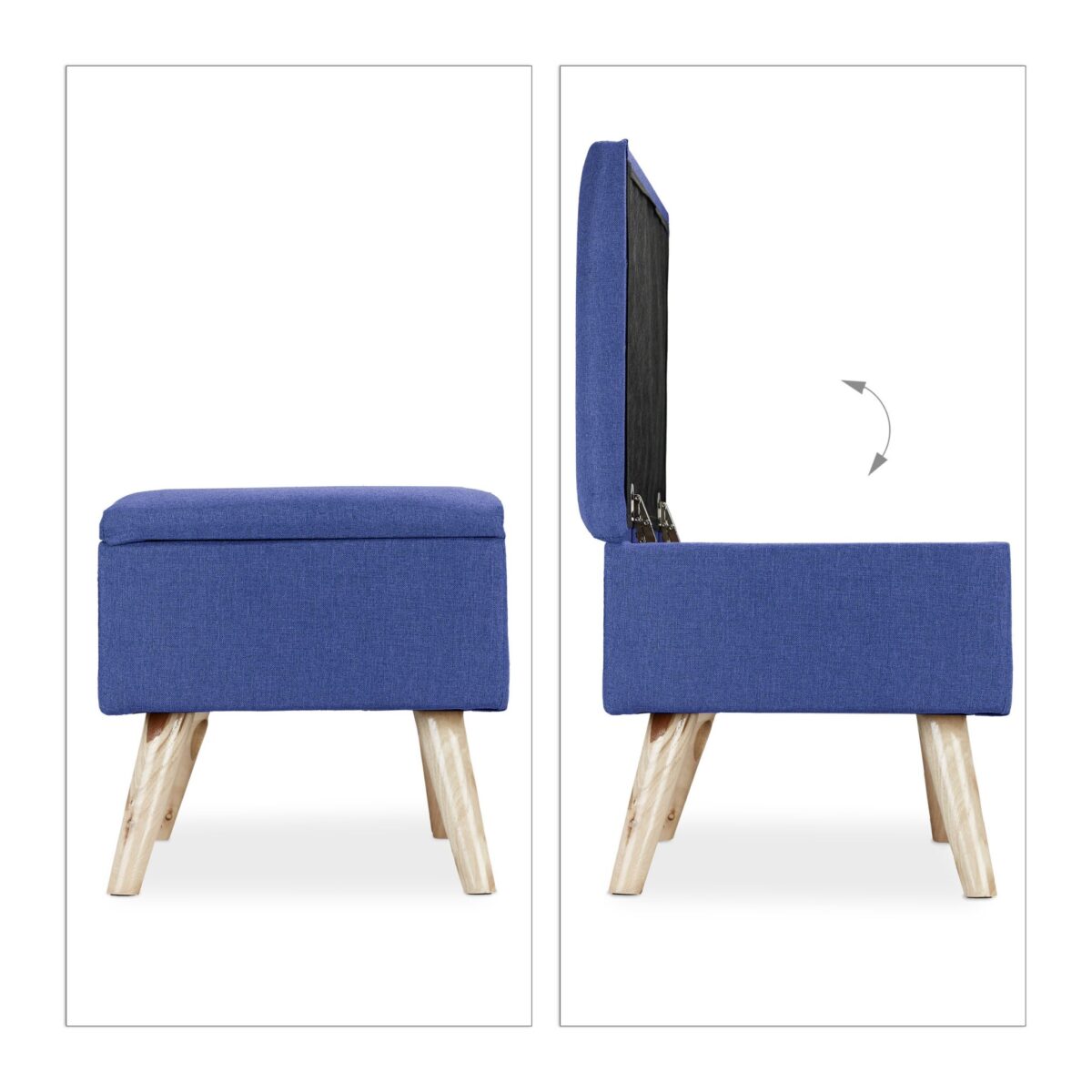 Banca tip taburet, picioare lemn, spatiu depozitare, albastru, 39,5 x 79,5 x 39,5 cm - imagine 4