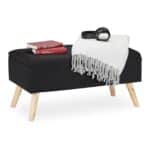 Banca tip taburet, picioare lemn, spatiu depozitare, negru, 39,5 x 79,5 x 39,5 cm