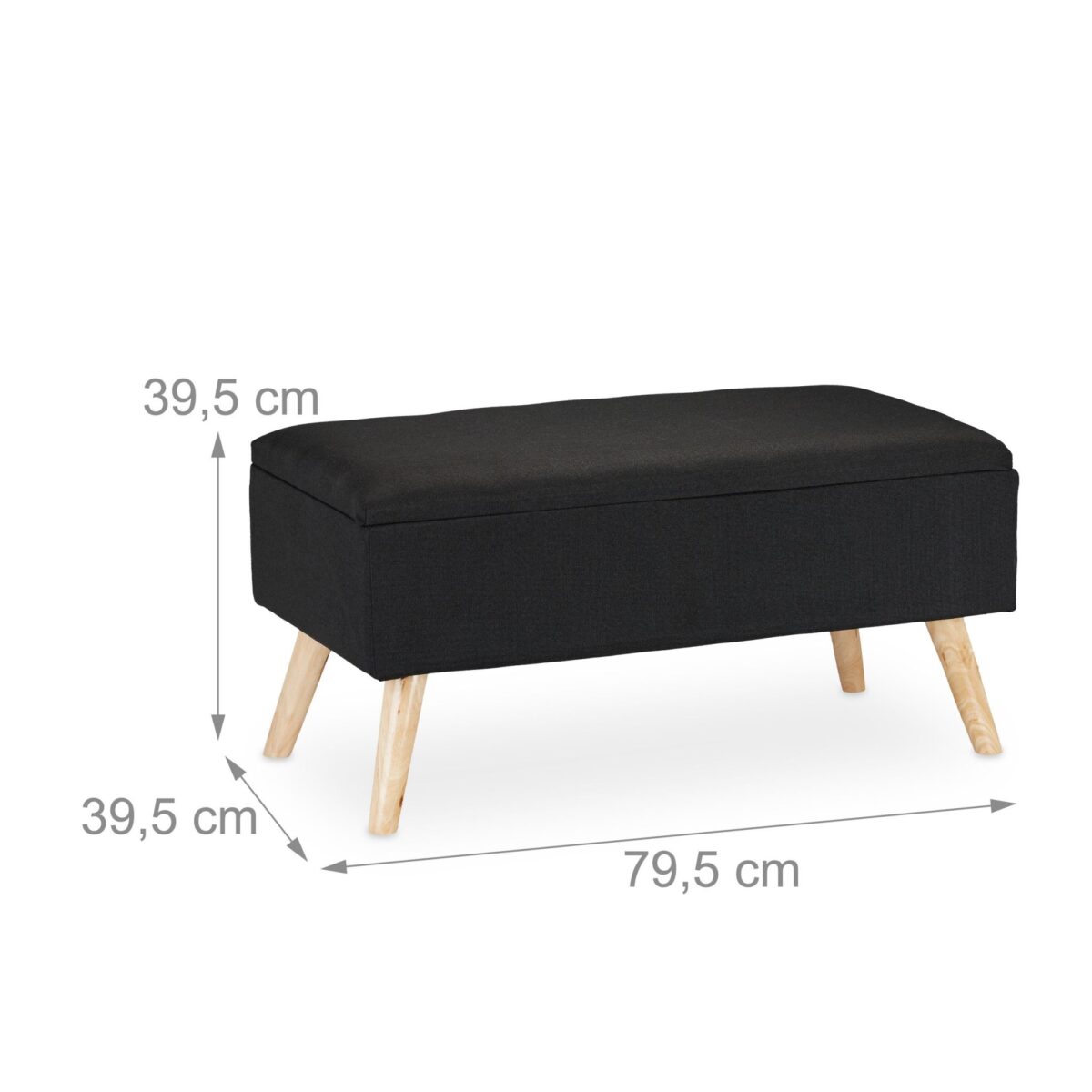 Banca tip taburet, picioare lemn, spatiu depozitare, negru, 39,5 x 79,5 x 39,5 cm - imagine 3