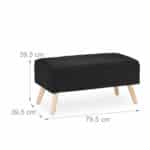 Banca tip taburet, picioare lemn, spatiu depozitare, negru, 39,5 x 79,5 x 39,5 cm - imagine 3