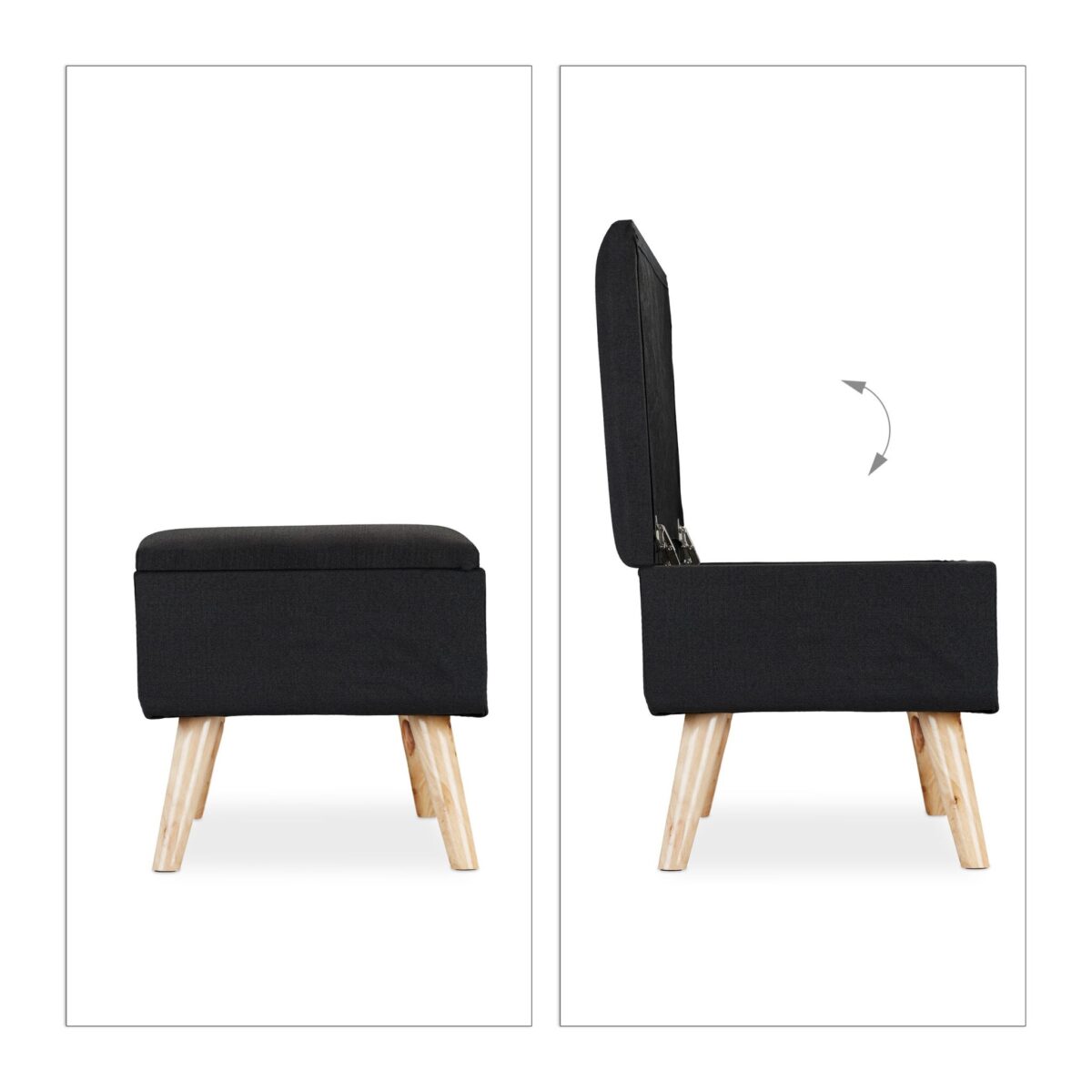 Banca tip taburet, picioare lemn, spatiu depozitare, negru, 39,5 x 79,5 x 39,5 cm - imagine 4