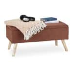 Banca tip taburet, picioare lemn, spatiu depozitare, maro, 39,5 x 79,5 x 39,5 cm