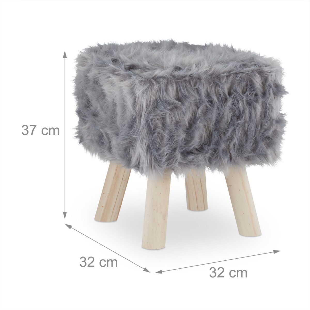 Scaun decorativ cu blana si picioare lemn, capacitate 300 kg, 37 x 32 x 32 cm - imagine 4