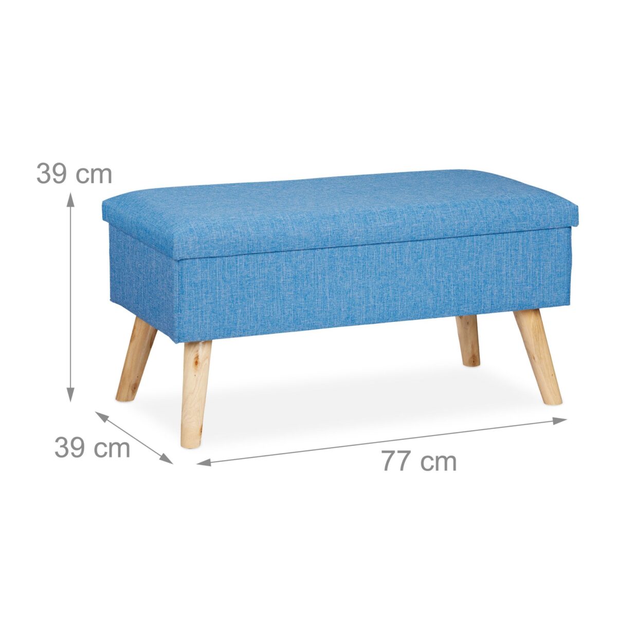 Banca tip taburet, tapitata, cu spatiu depozitare, albastru, 39 x 77 x 39 cm - imagine 4