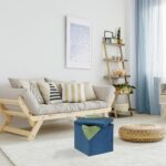 Taburet cu spatiu depozitare, aspect catifea, albastru, 38 x 38 x 38 cm - imagine 2