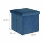 Taburet cu spatiu depozitare, aspect catifea, albastru, 38 x 38 x 38 cm - imagine 4