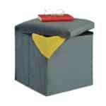 Taburet cu spatiu depozitare, aspect catifea, antracit, 38 x 38 x 38 cm