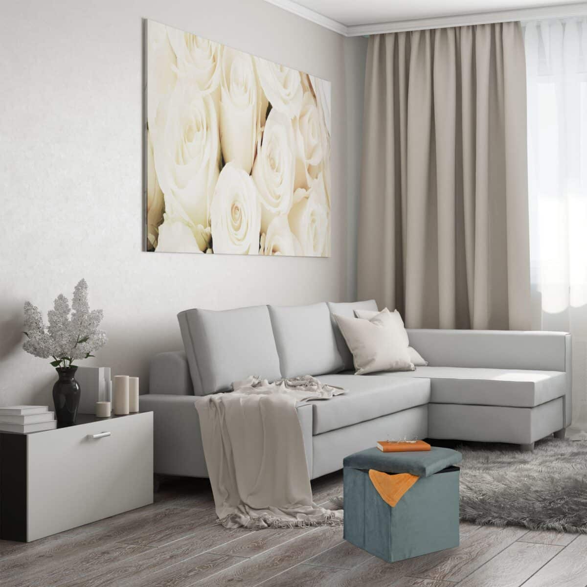 Taburet cu spatiu depozitare, aspect catifea, antracit, 38 x 38 x 38 cm - imagine 2