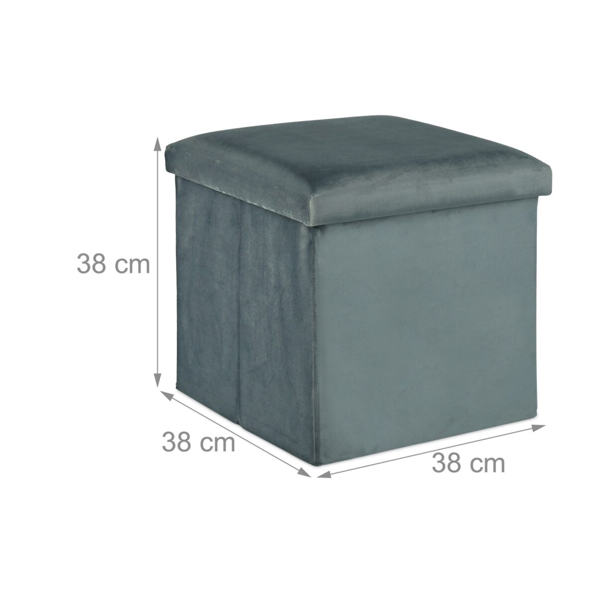 Taburet cu spatiu depozitare, aspect catifea, antracit, 38 x 38 x 38 cm - imagine 4