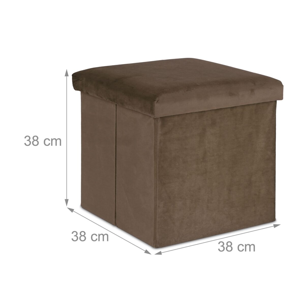 Taburet cu spatiu depozitare, aspect catifea, maro, 38 x 38 x 38 cm - imagine 4