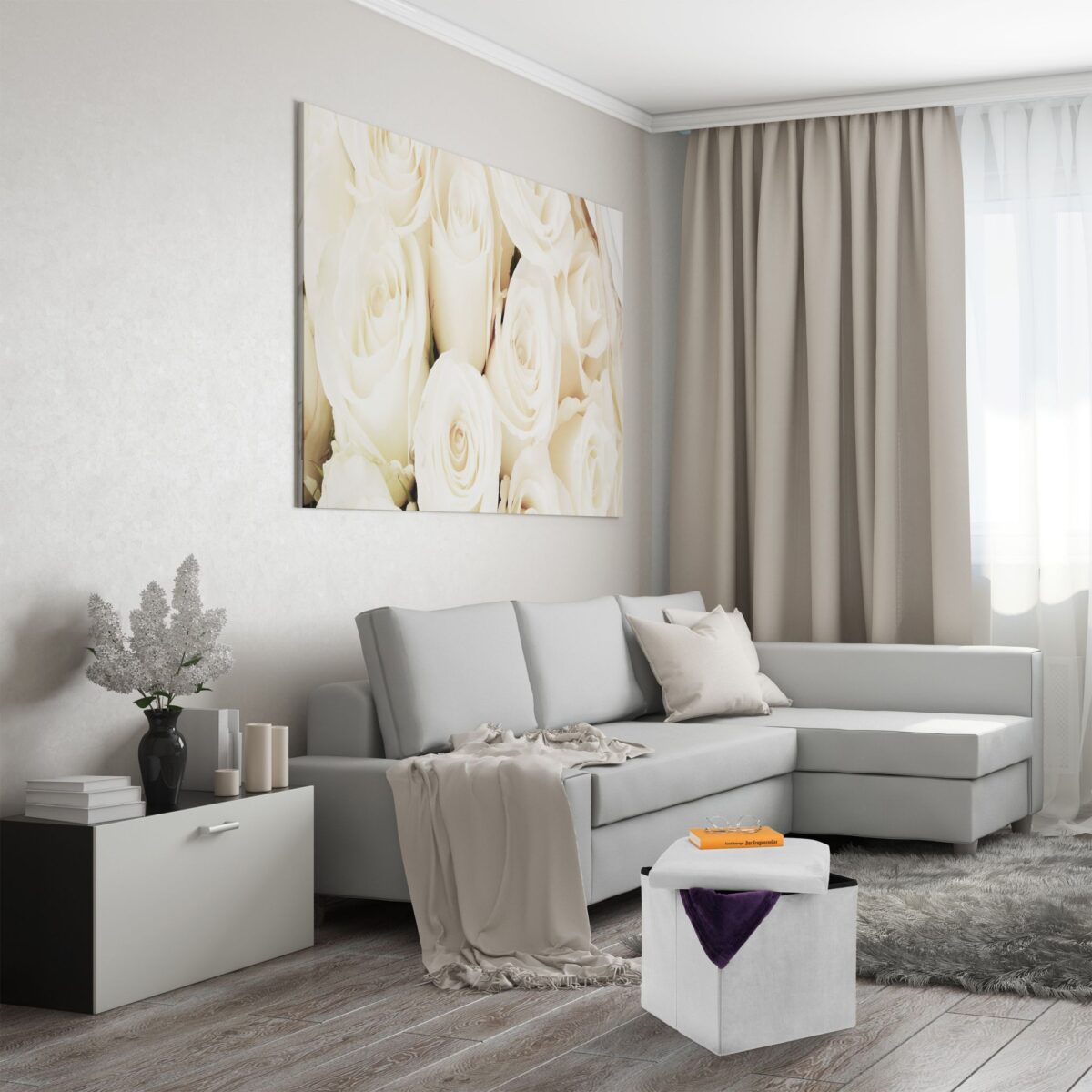 Taburet cu spatiu depozitare, aspect catifea, maro, 38 x 38 x 38 cm - imagine 5