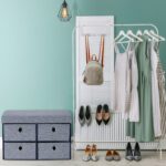 Banca tip taburet, 4 sertare pentru depozitare, gri, Relaxdays, 39 x 75,5 x 37 cm - imagine 3