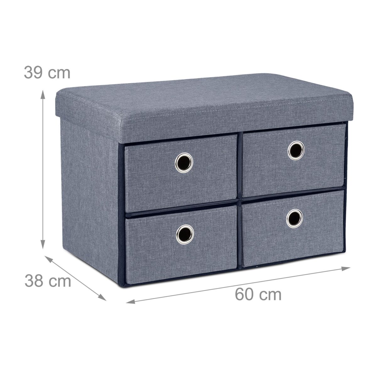 Banca tip taburet, 4 sertare pentru depozitare, gri, Relaxdays, 39 x 75,5 x 37 cm - imagine 4