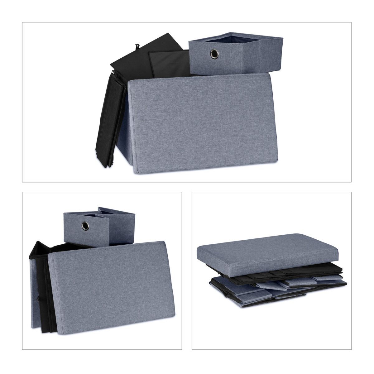 Banca tip taburet, 4 sertare pentru depozitare, gri, Relaxdays, 39 x 75,5 x 37 cm - imagine 7