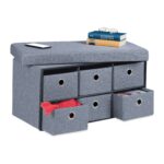 Taburet multifunctional Gri, 6 sertare, pentru depozitare, gri, 39 x 76 x 38 cm