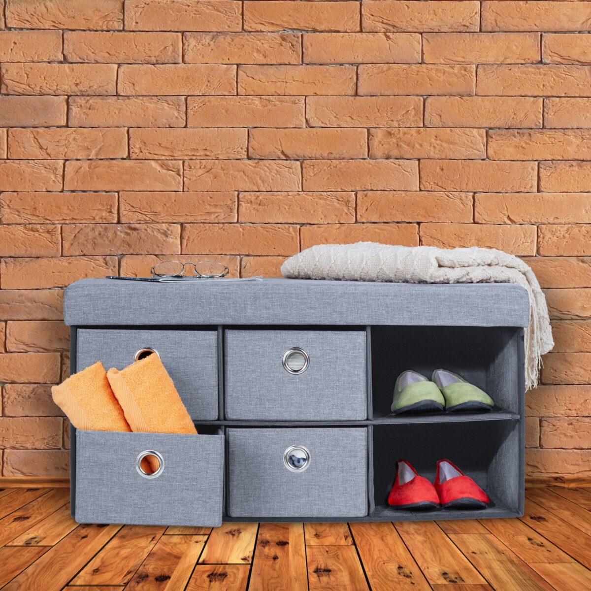 Taburet multifunctional Gri, 6 sertare, pentru depozitare, gri, 39 x 76 x 38 cm - imagine 2