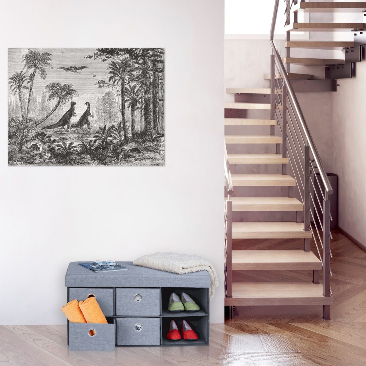Taburet multifunctional Gri, 6 sertare, pentru depozitare, gri, 39 x 76 x 38 cm - imagine 3