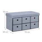 Taburet multifunctional Gri, 6 sertare, pentru depozitare, gri, 39 x 76 x 38 cm - imagine 4
