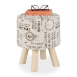 Scaun decorativ crem, picioare din lemn, sustine 150 kg, 38 x 32 cm