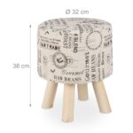 Scaun decorativ crem, picioare din lemn, sustine 150 kg, 38 x 32 cm - imagine 4