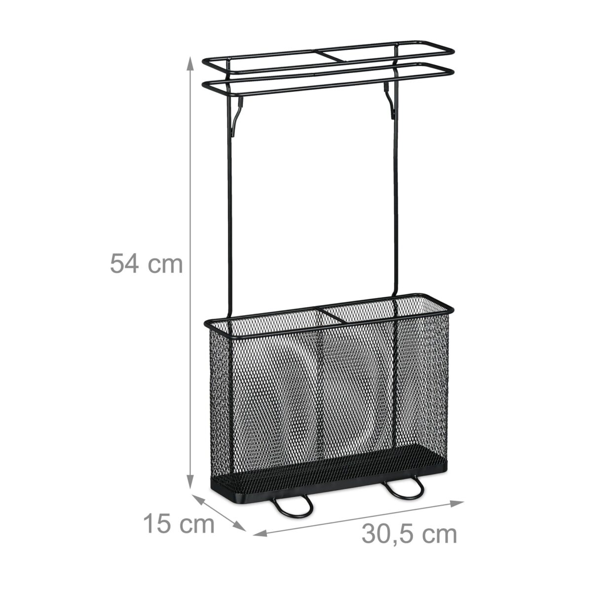 Suport dublu pentru umbrele, din metal, negru, 54 x 30,5 x 15 cm - imagine 4