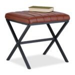 Scaun piele ecologica maro cu structura metalica, capacitate 150 kg, 46 x 47 x 42 cm