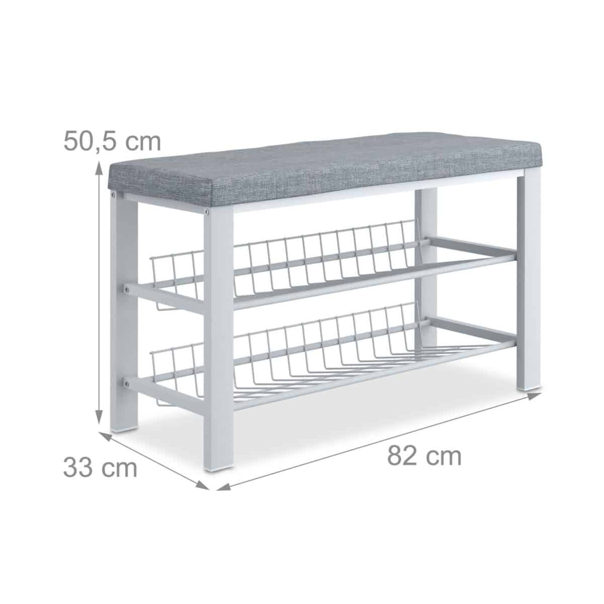 Pantofar cu bancuta, tapitat, structura metalica, 2 nivele, alb/gri, 50,5 x 82 x 33 cm - imagine 4