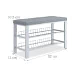 Pantofar cu bancuta, tapitat, structura metalica, 2 nivele, alb/gri, 50,5 x 82 x 33 cm - imagine 4