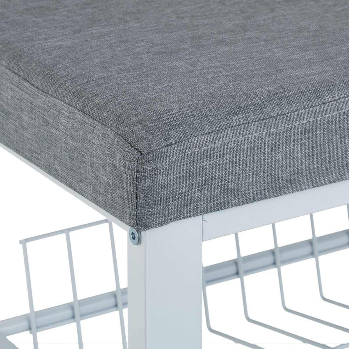 Pantofar cu bancuta, tapitat, structura metalica, 2 nivele, alb/gri, 50,5 x 82 x 33 cm - imagine 5