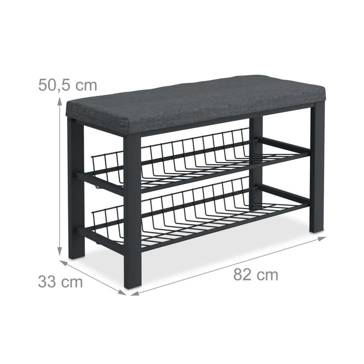 Pantofar tip taburet, tapitat, cu structura metalica, 2 nivele, negru, 50,5 x 82 x 33 cm - imagine 4
