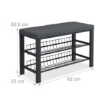 Pantofar tip taburet, tapitat, cu structura metalica, 2 nivele, negru, 50,5 x 82 x 33 cm - imagine 4