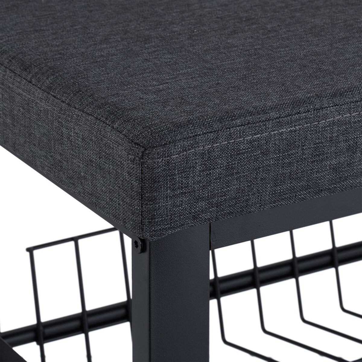 Pantofar tip taburet, tapitat, cu structura metalica, 2 nivele, negru, 50,5 x 82 x 33 cm - imagine 5