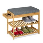 Pantofar tip taburet, tapitat, bambus, cu 2 nivele si sertar, 49 x 55 x 30 cm