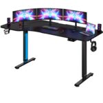 Birou gaming cu inaltime reglabila 73 - 118 cm, display LCD, suport baturi, casti si cabluri, functie de memorie pentru 2 utilizatori, negru