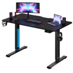Birou gaming cu inaltime reglabila, display LCD, ghidaje pentru cablu, suporturi pentru pahare si casti,110x60x73-118cm, negru