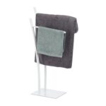 Suport metalic pentru prosoape, design modern, alb, doua brate, 88 x 43 x 24 cm