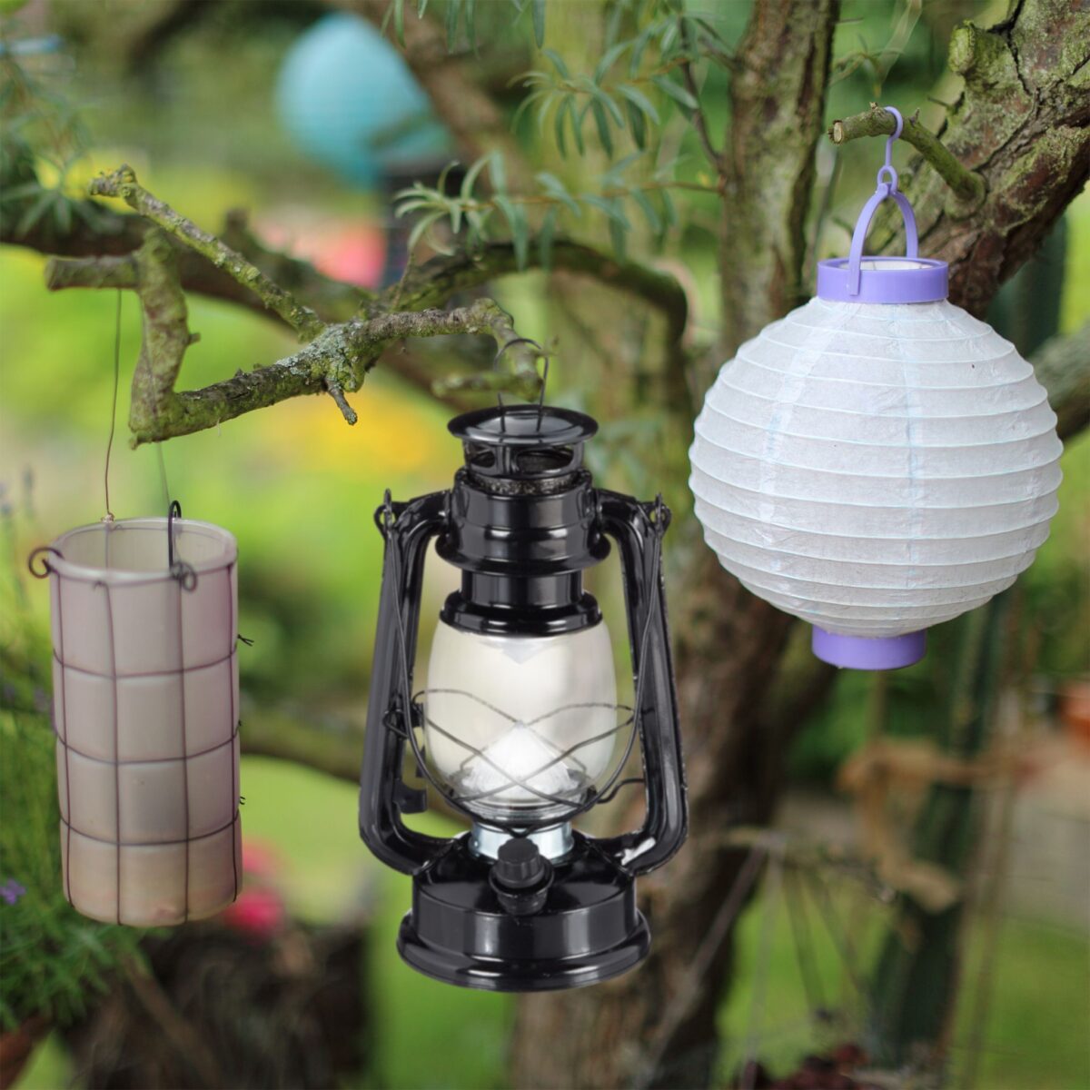 Felinar decorativ, pe baterii, interior - exterior, negru, Relaxdays - imagine 2