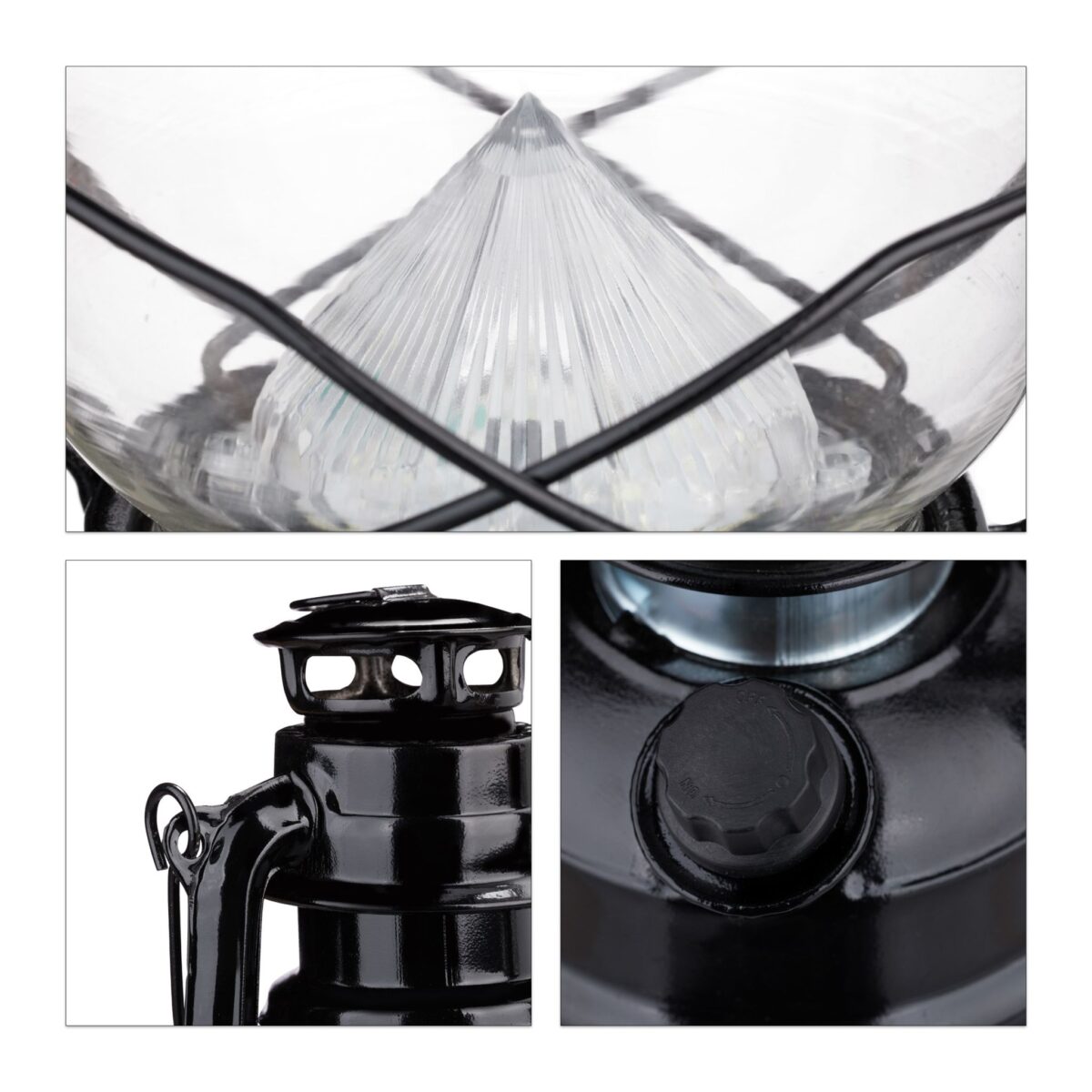 Felinar decorativ, pe baterii, interior - exterior, negru, Relaxdays - imagine 9