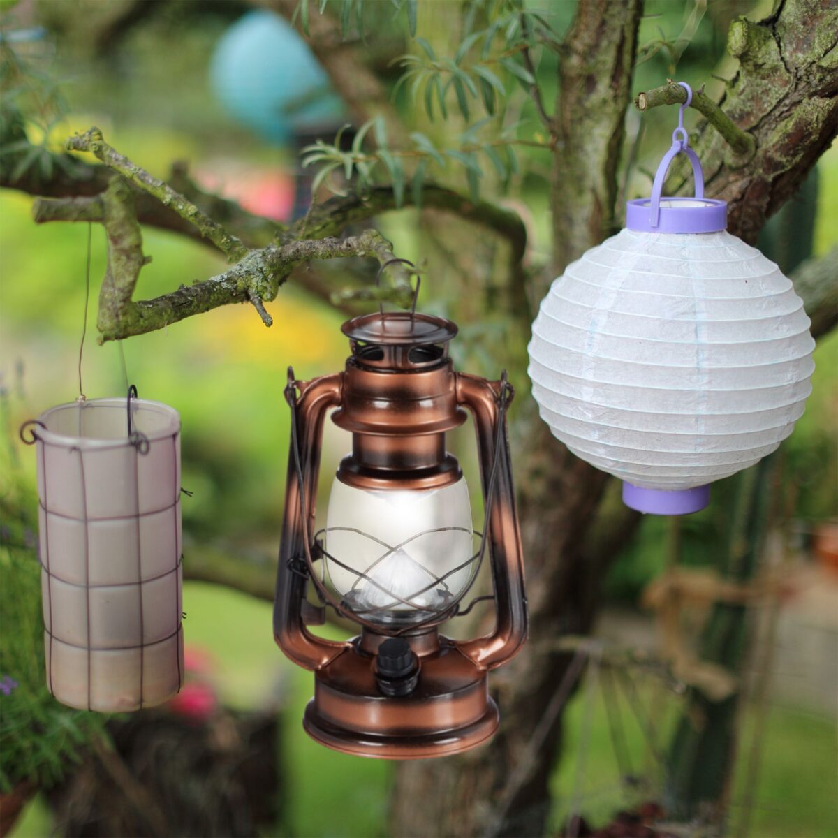 Felinar decorativ, pe baterii, interior - exterior, bronz, Relaxdays - imagine 3