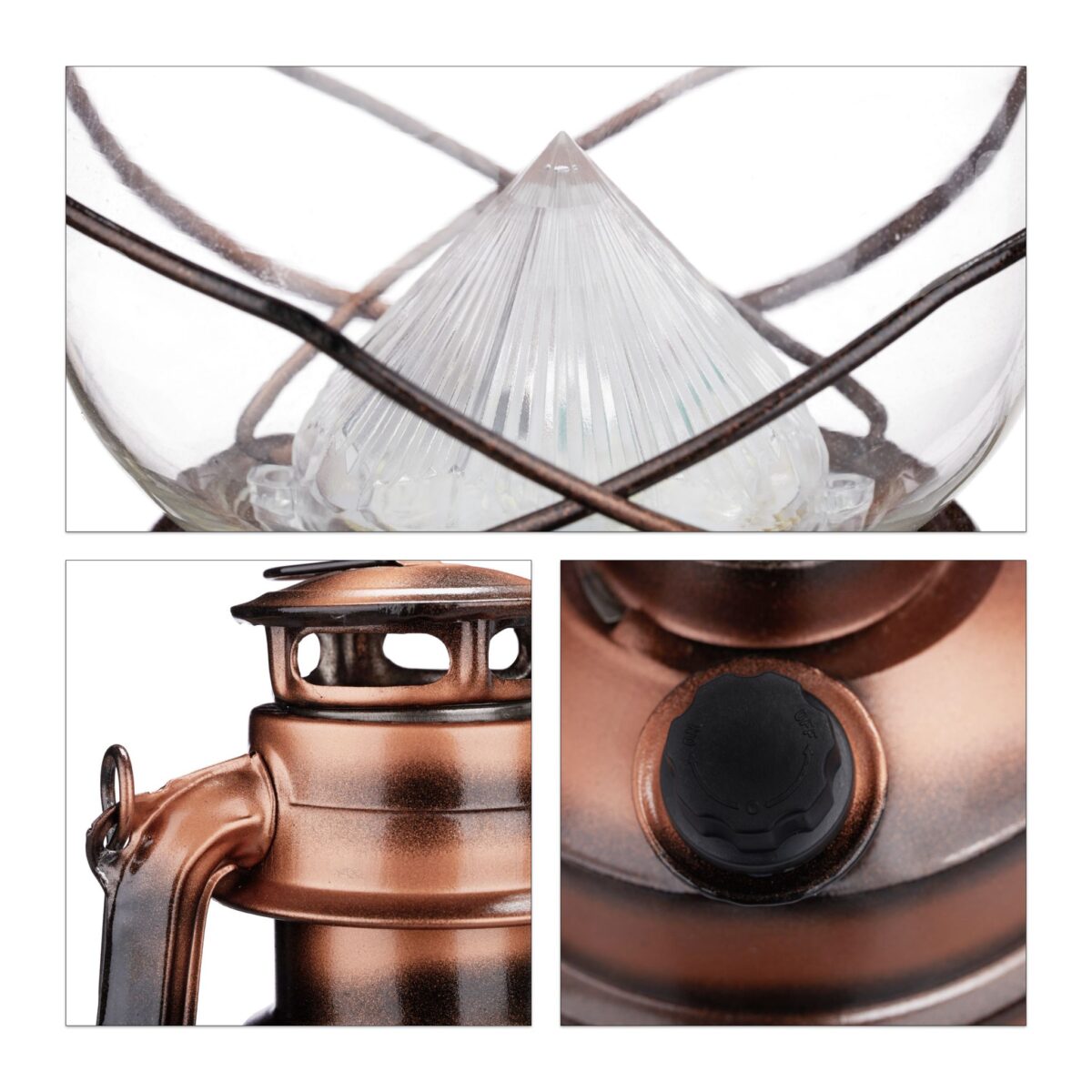 Felinar decorativ, pe baterii, interior - exterior, bronz, Relaxdays - imagine 2