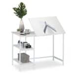 Birou alb, cu 3 rafturi, MDF/metal, 75 x 110 x 55 cm