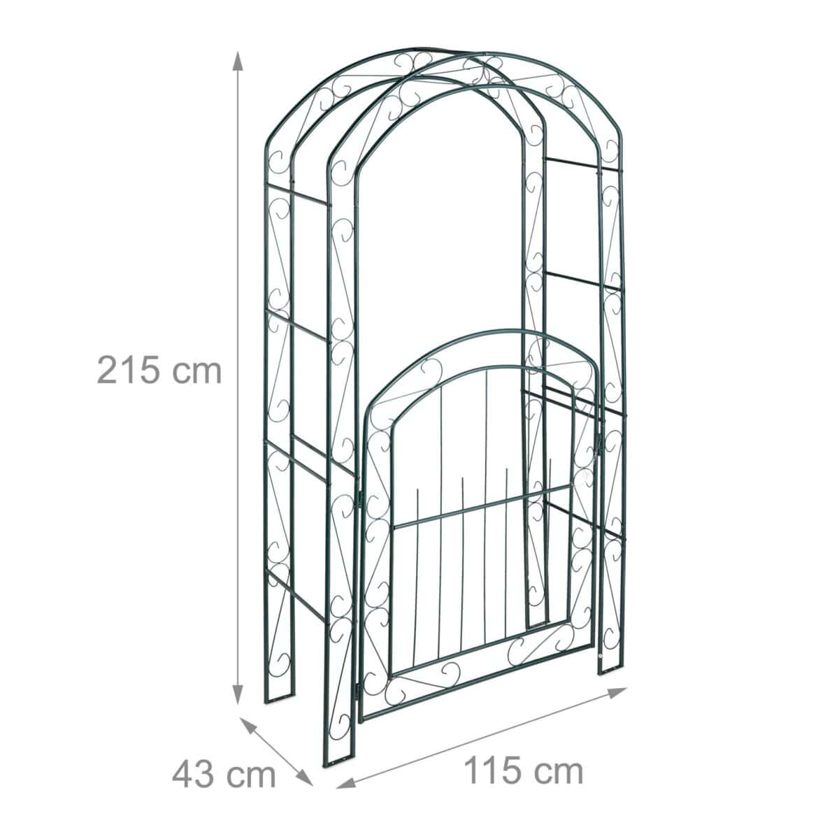 Arcada metalica pentru flori cataratoare, Relaxdays, verde inchis, 215 x 115 x 43 cm - imagine 5