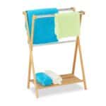 Suport prosoape cu raft, din bambus, 87 x 58,5 x 36 cm, natur