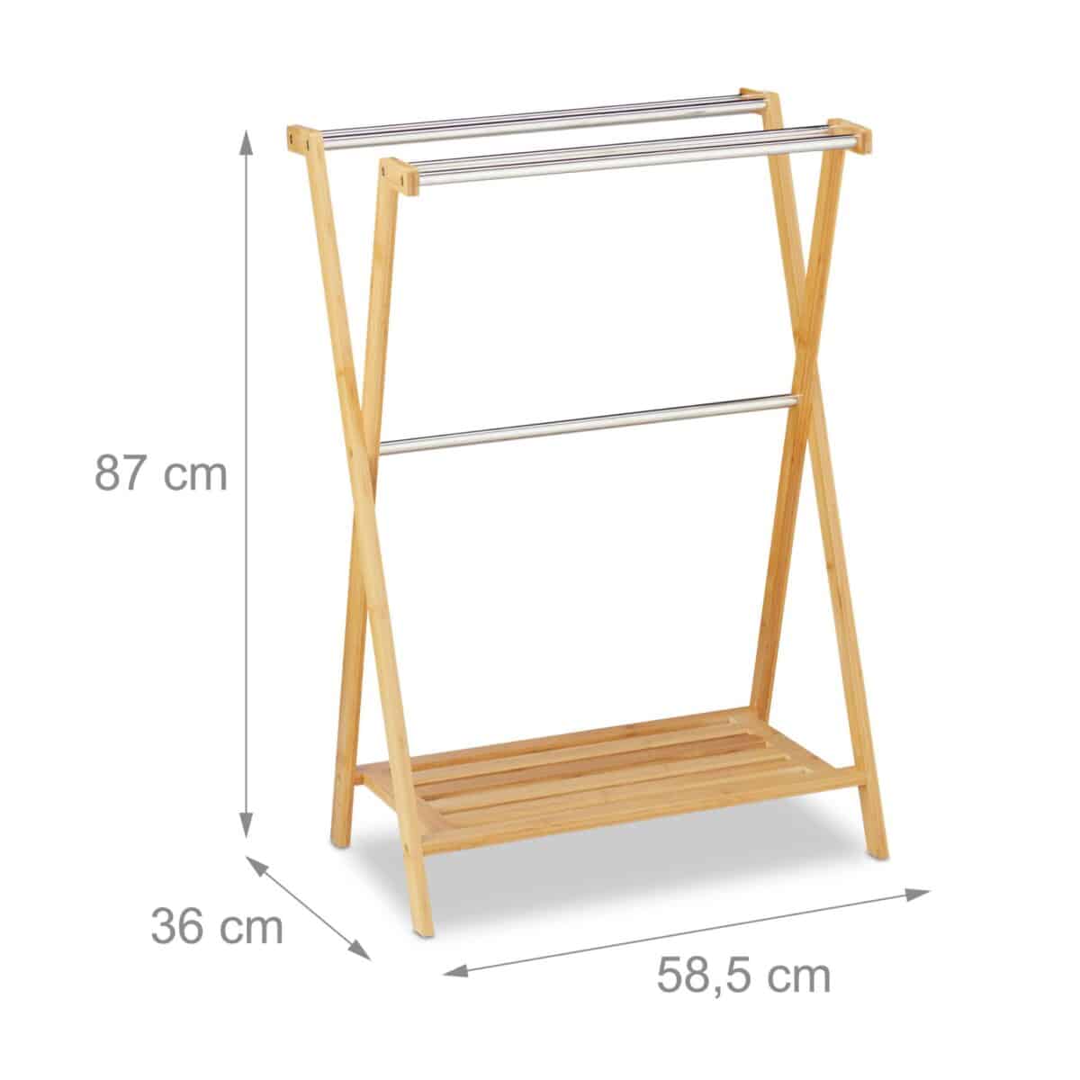 Suport prosoape cu raft, din bambus, 87 x 58,5 x 36 cm, natur - imagine 4