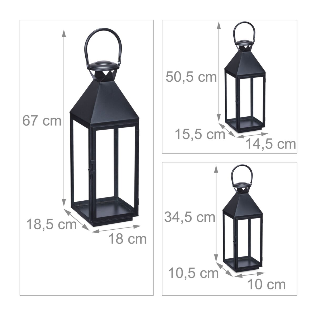 Set 3 felinare, dimensiuni diferite, interior - exterior, Relaxdays - imagine 4