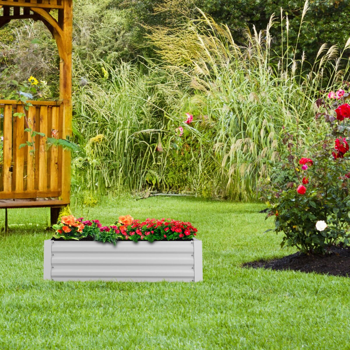 Gard decorativ pentru flori, pat gradina, fier galvanizat, alb, 30 x 120 x 90 cm - imagine 2
