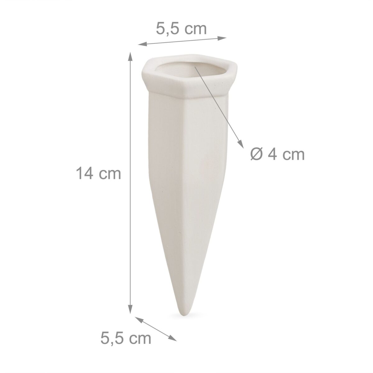 Set 4 conuri mari, de lut, pentru irigatii plante, 14 x 5,5 x 5,5 cm, alb - imagine 4